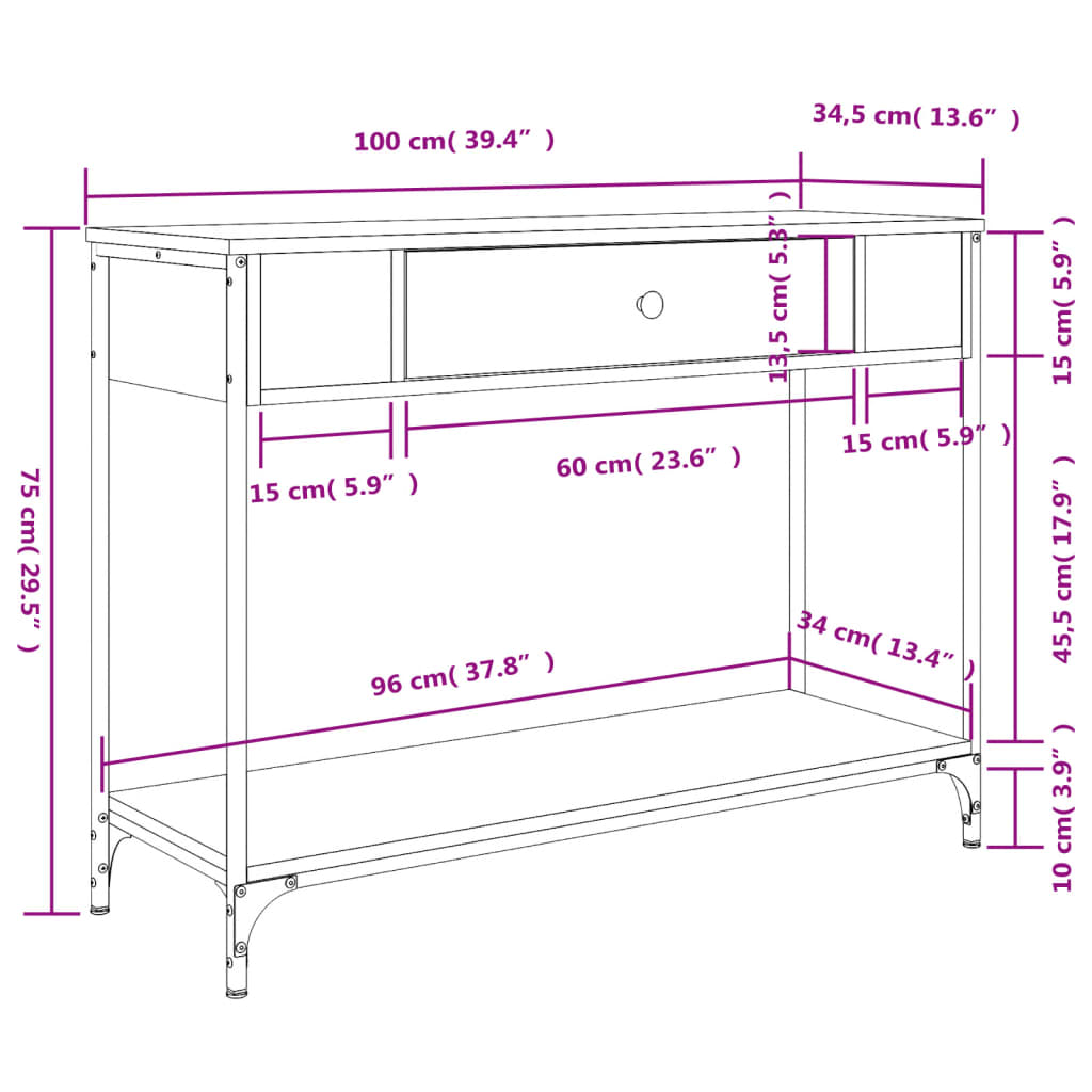 Sonoma gray console 100x34.5x75 cm engineering wood