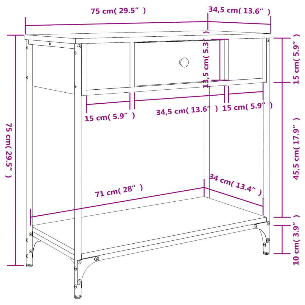 Table console chêne marron 75x34,5x75 cm bois d'ingénierie