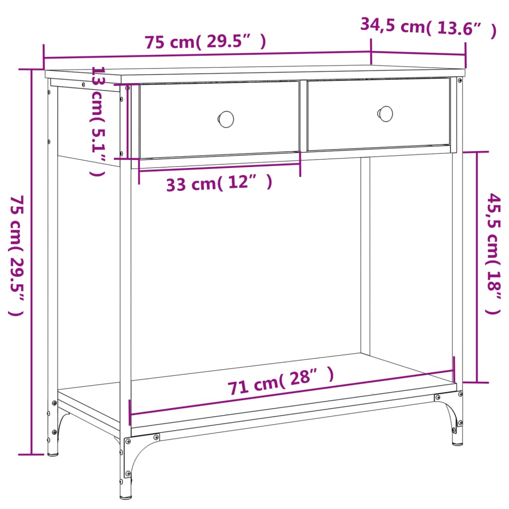 Table console sonoma gris 75x34,5x75 cm bois d'ingénierie
