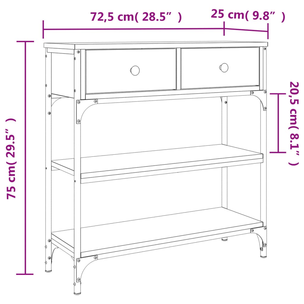 Raucher -Eichenkonsole Tabelle 72.5x25x75 cm Ingenieurholz Holz