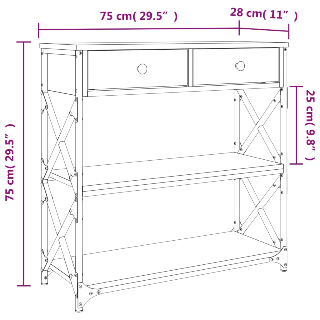 Table console chêne fumé 75x28x75 cm bois d'ingénierie