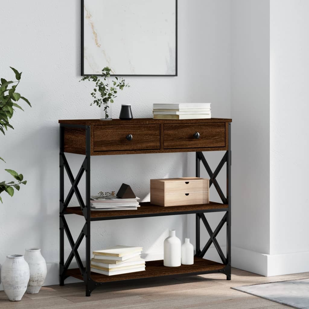 Brown oak console table 75x28x75 cm engineering wood