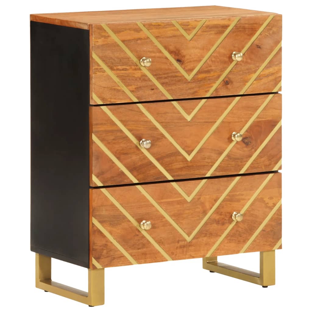 Brauner und schwarzer Seitenschrank 60x33,5x75 cm Mangoholz