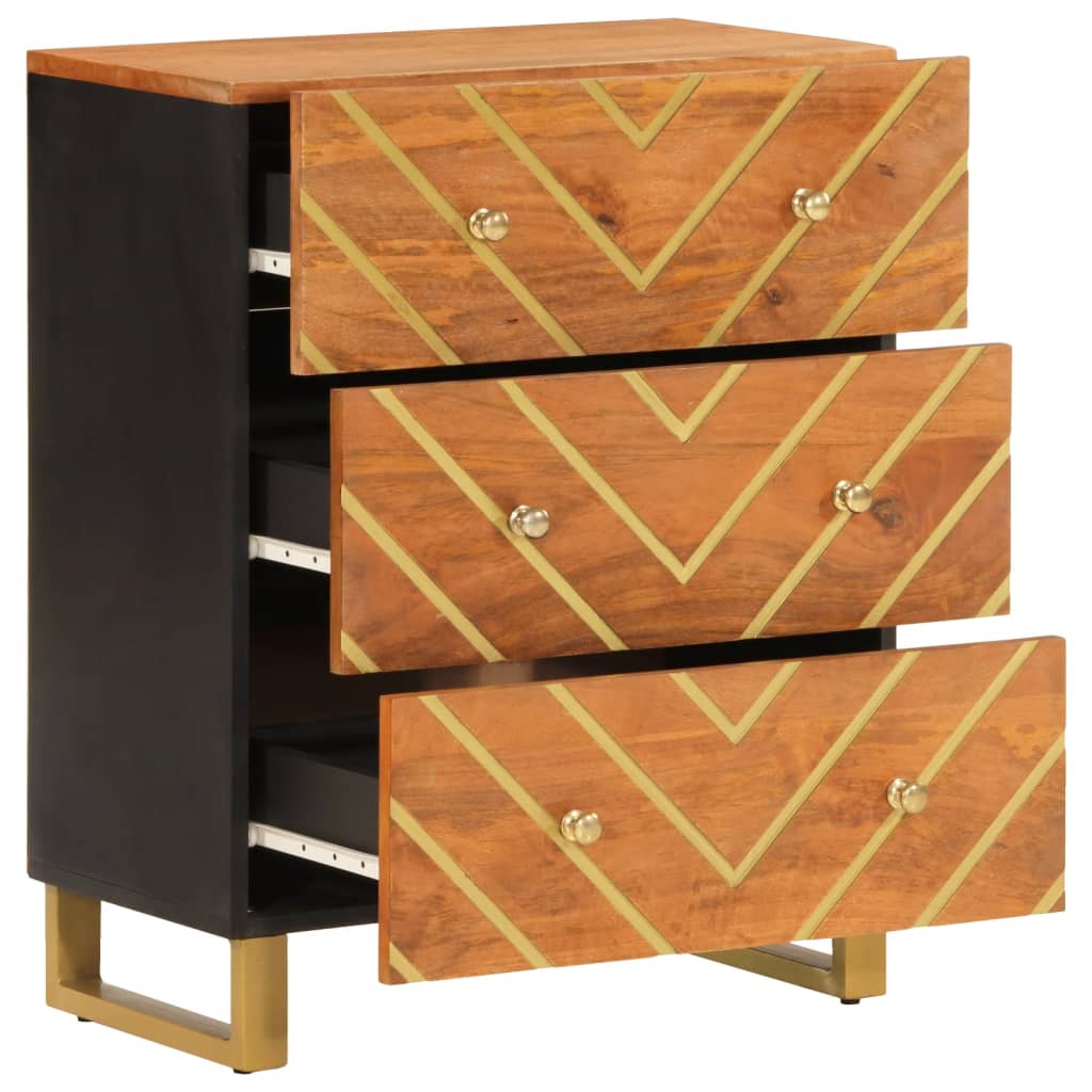 Brauner und schwarzer Seitenschrank 60x33,5x75 cm Mangoholz