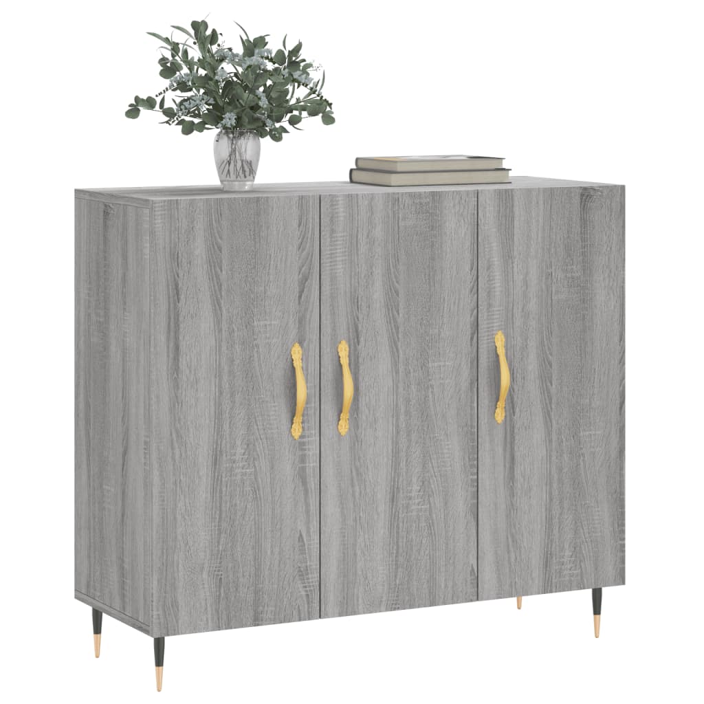 Credenza Sonoma grigia 90x34x80 cm in derivati ​​del legno