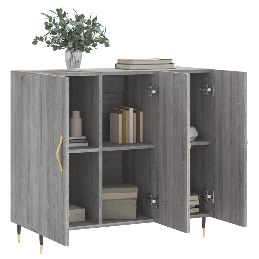 Credenza Sonoma grigia 90x34x80 cm in derivati ​​del legno