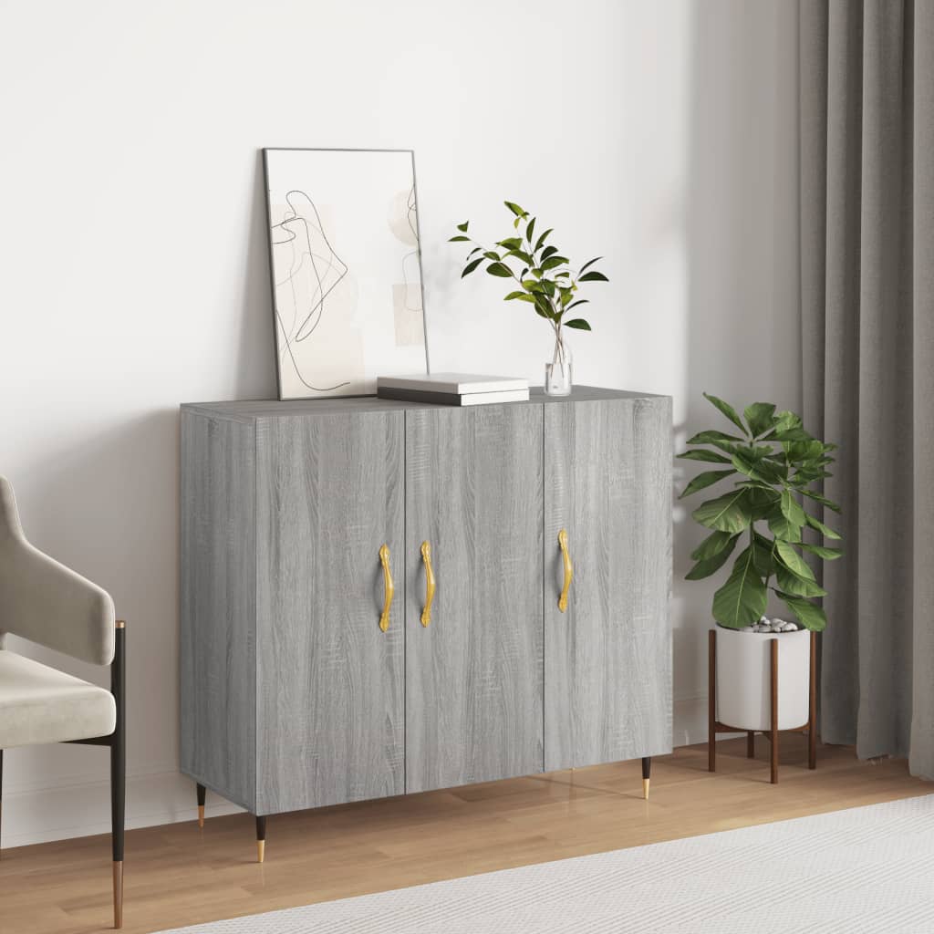 Credenza Sonoma grigia 90x34x80 cm in derivati ​​del legno