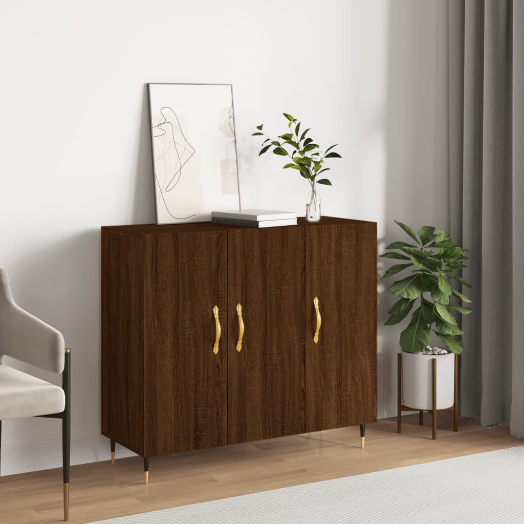 Credenza in rovere marrone 90x34x80 cm in multistrato