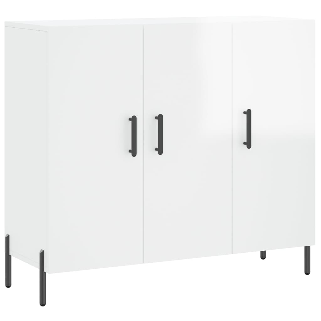 Buffet blanc brillant 90x34x80 cm bois d'ingénierie