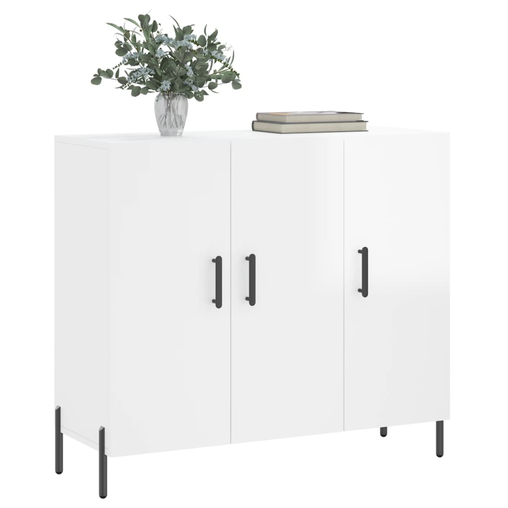 Buffet blanc brillant 90x34x80 cm bois d'ingénierie