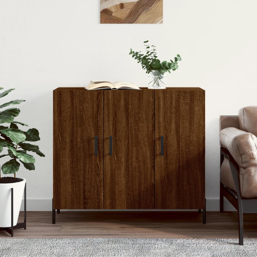 Credenza in rovere marrone 90x34x80 cm in multistrato