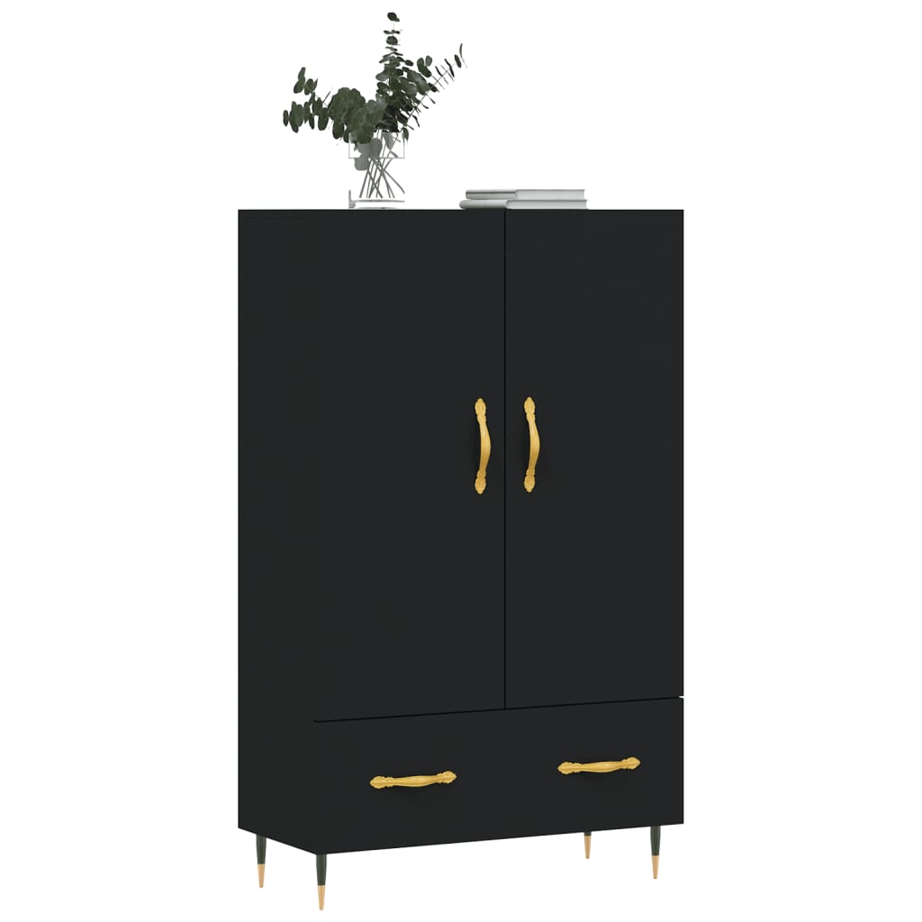 Credenza alta nera 69,5x31x115 cm in derivati ​​del legno