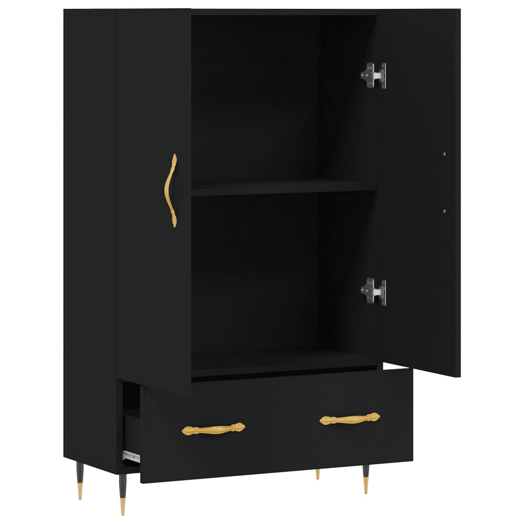 Buffet haut noir 69,5x31x115 cm bois d'ingénierie