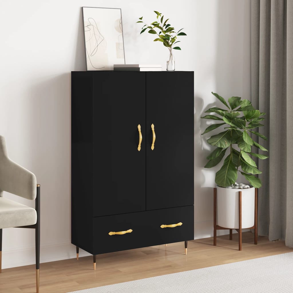 Credenza alta nera 69,5x31x115 cm in derivati ​​del legno