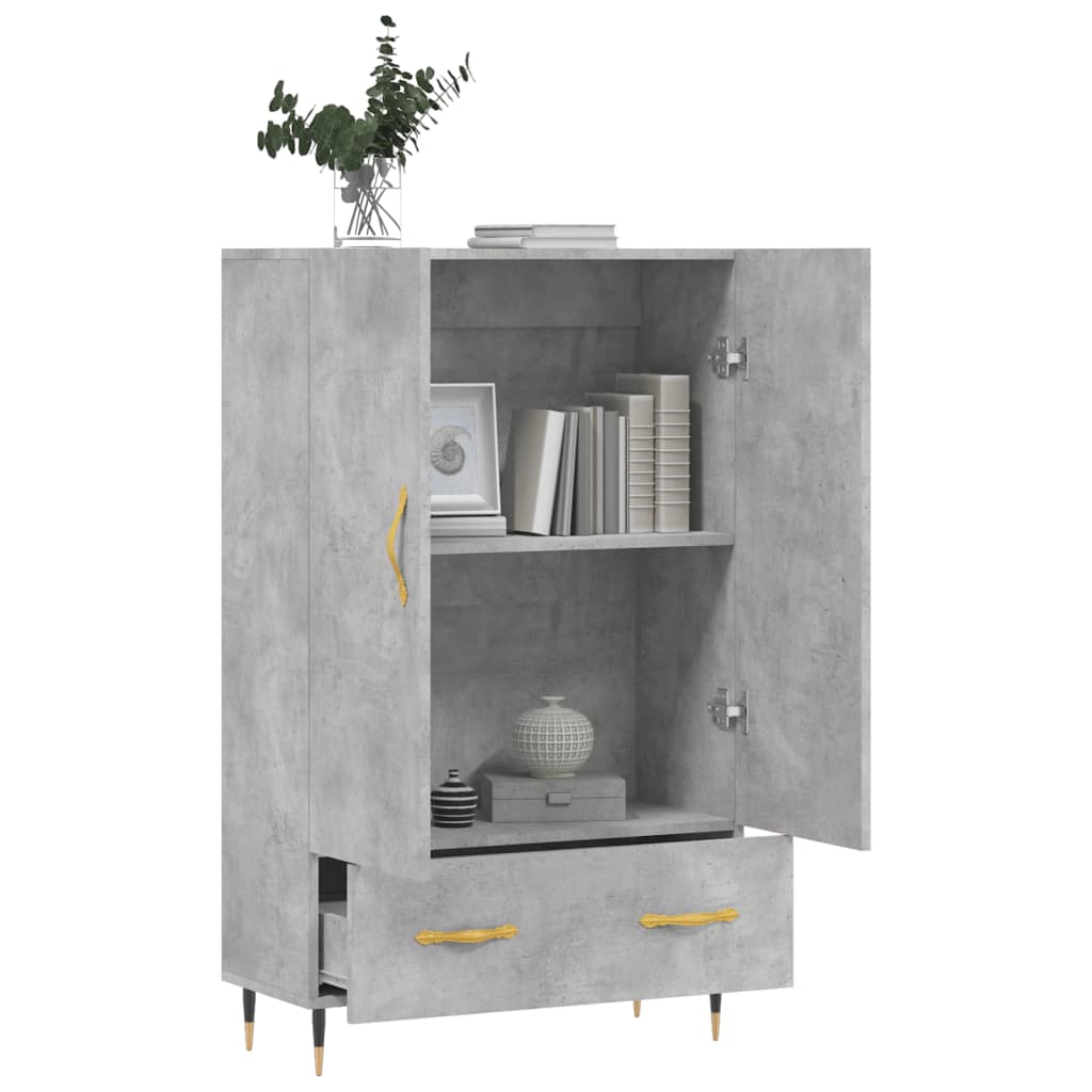 Credenza alta grigio cemento 69,5x31x115 cm in derivati ​​del legno