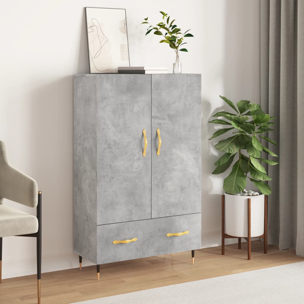 Credenza alta grigio cemento 69,5x31x115 cm in derivati ​​del legno