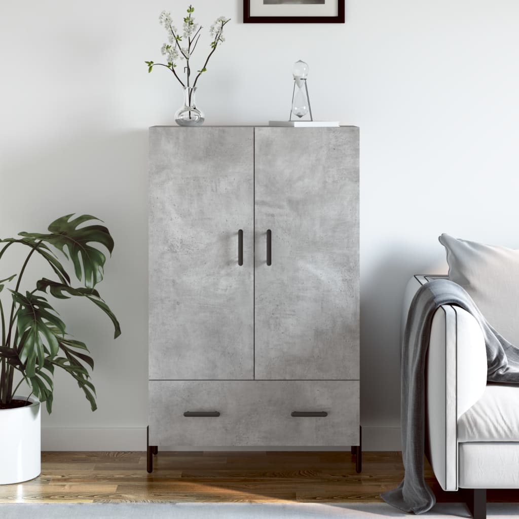 Credenza alta grigio cemento 69,5x31x115 cm in derivati ​​del legno