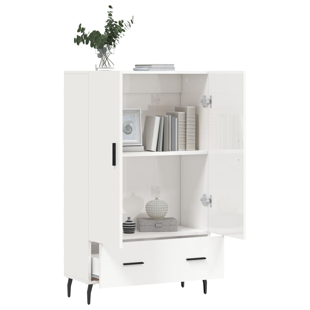 Buffet haut blanc brillant 69,5x31x115 cm bois d'ingénierie