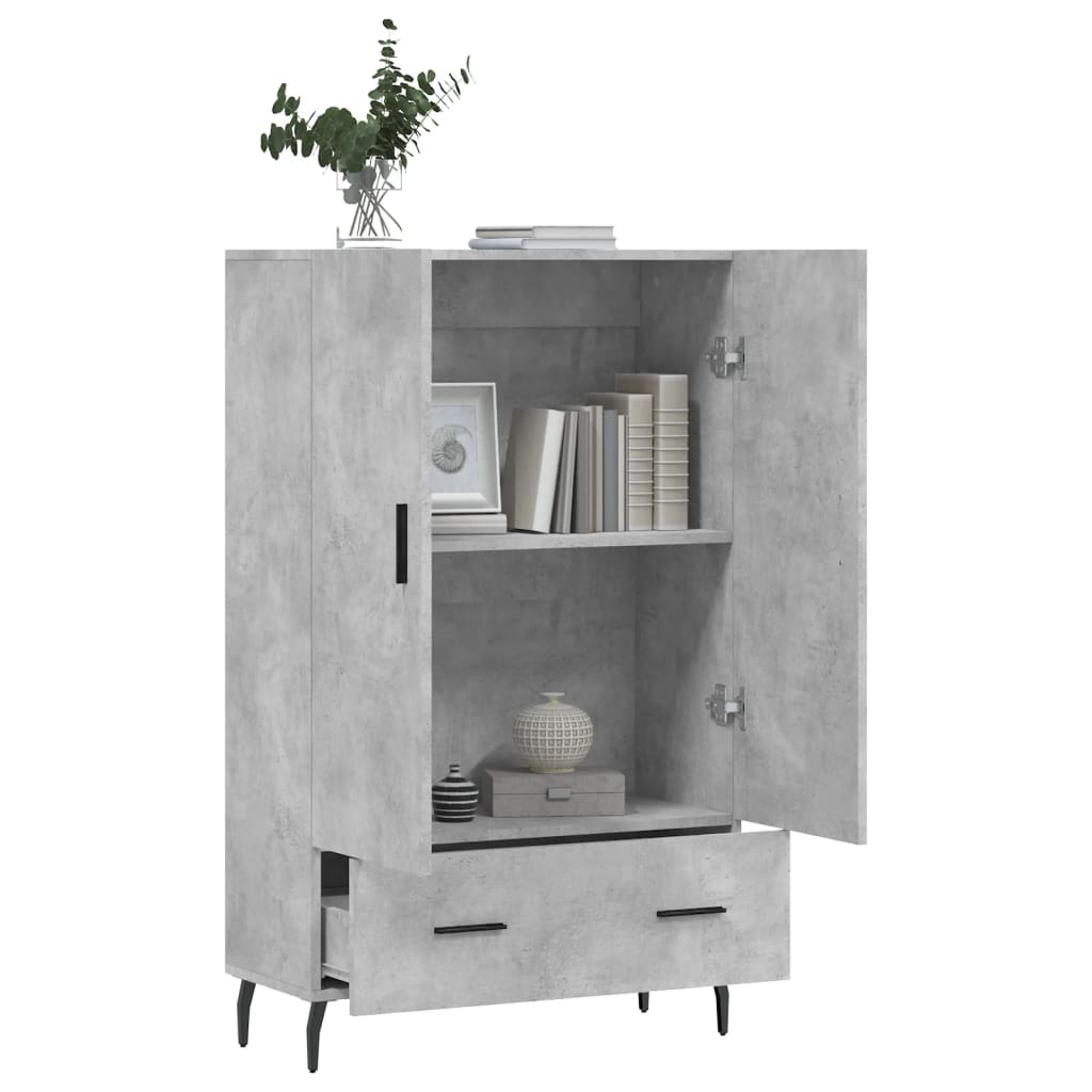 Credenza alta grigio cemento 69,5x31x115 cm in derivati ​​del legno