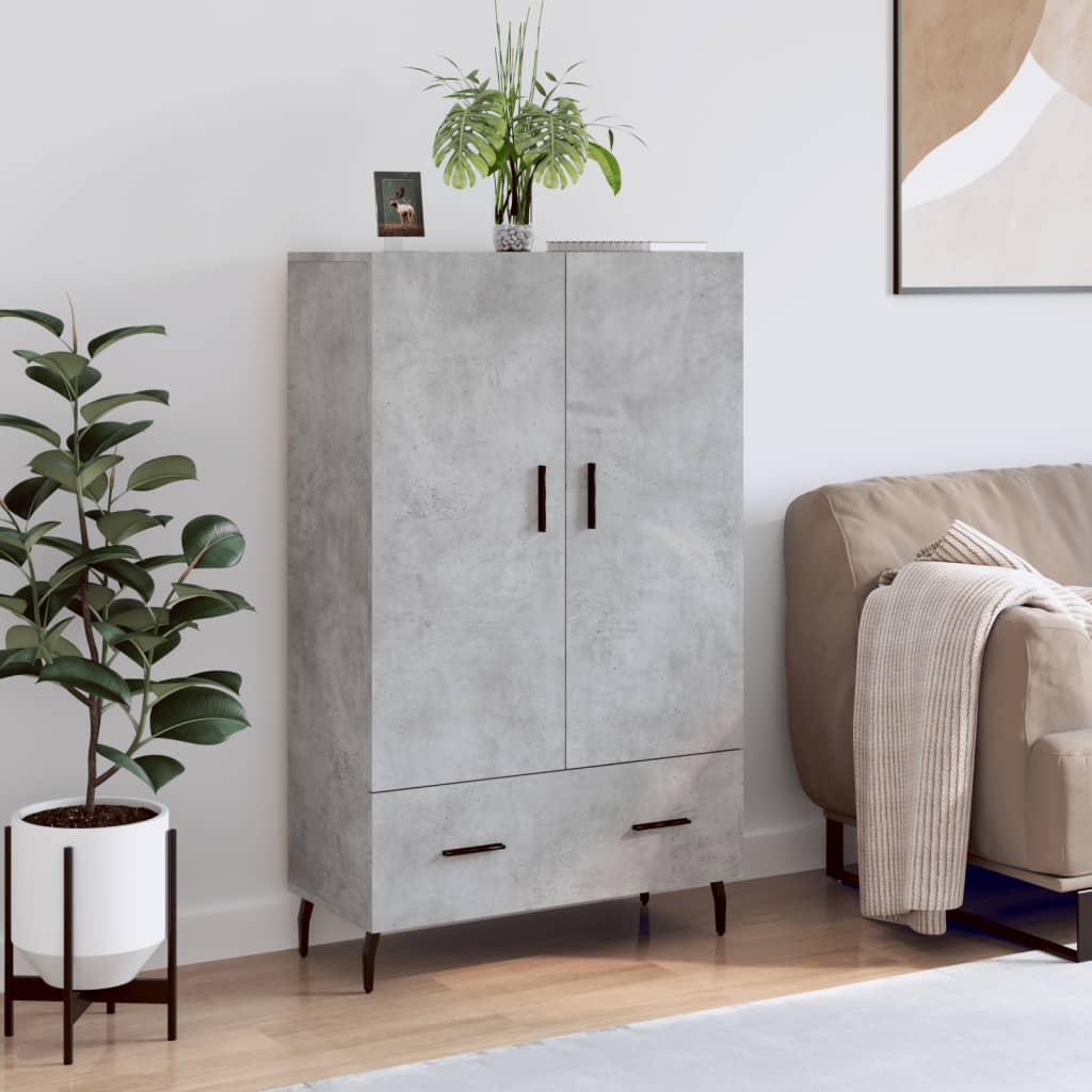 Credenza alta grigio cemento 69,5x31x115 cm in derivati ​​del legno