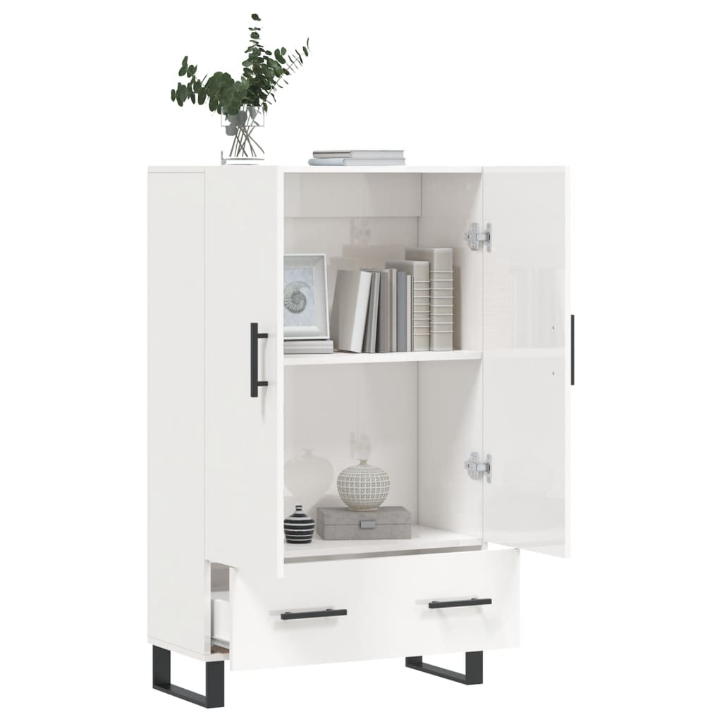 Buffet haut blanc brillant 69,5x31x115 cm bois d'ingénierie