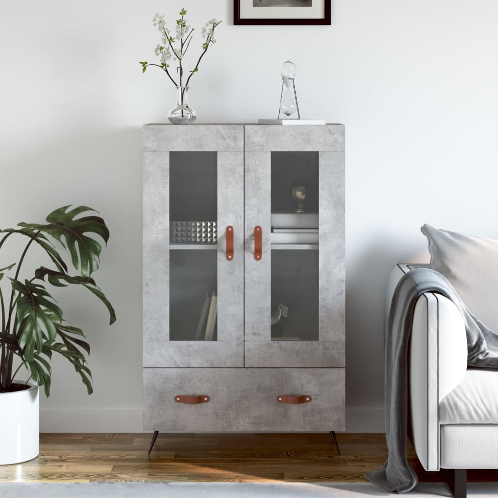 Credenza alta grigio cemento 69,5x31x115 cm in derivati ​​del legno