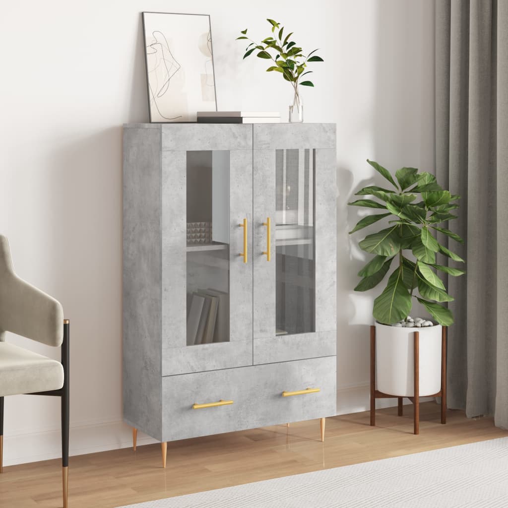 Credenza alta grigio cemento 69,5x31x115 cm in derivati ​​del legno