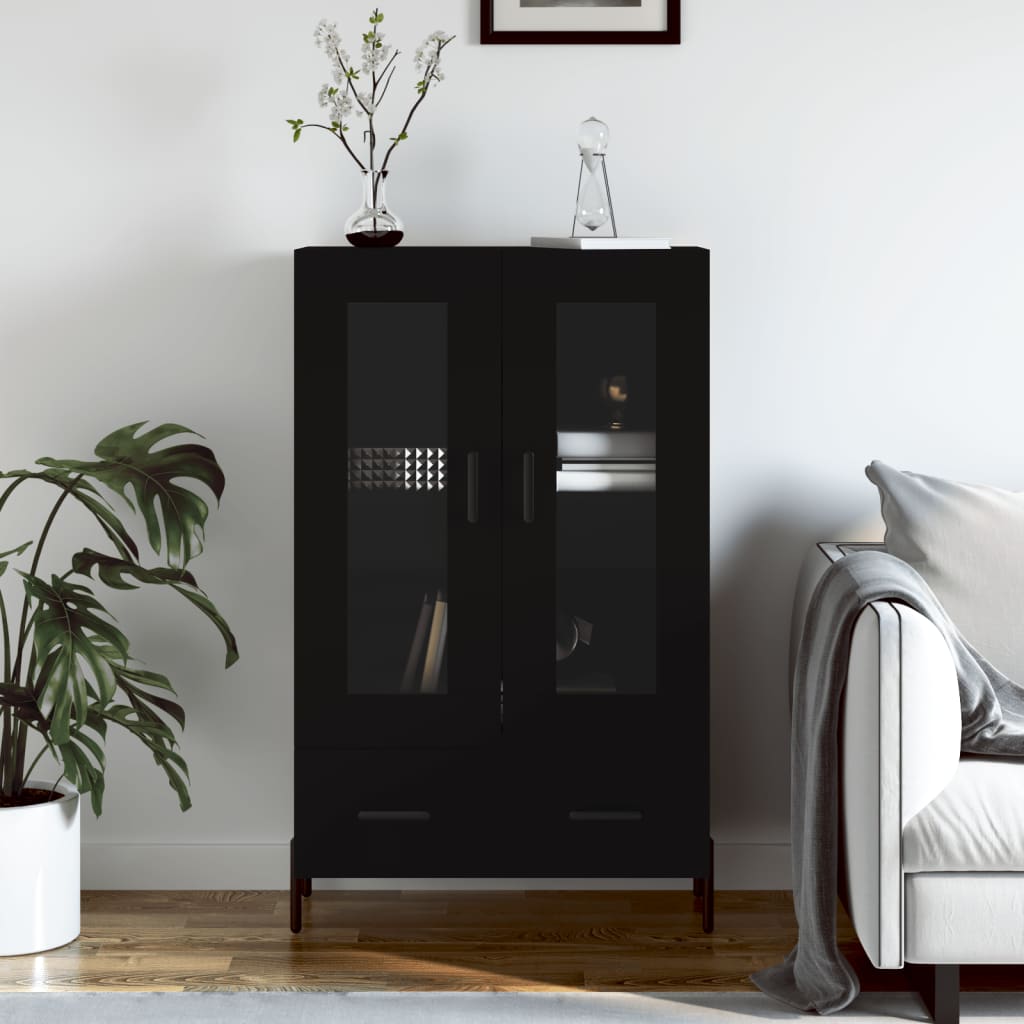 Credenza alta nera 69,5x31x115 cm in derivati ​​del legno