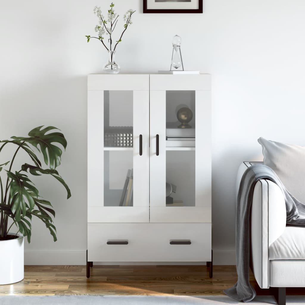 Shiny white high buffet 69.5x31x115 cm Engineering wood