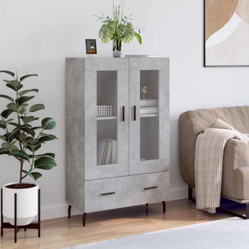 Credenza alta grigio cemento 69,5x31x115 cm in derivati ​​del legno