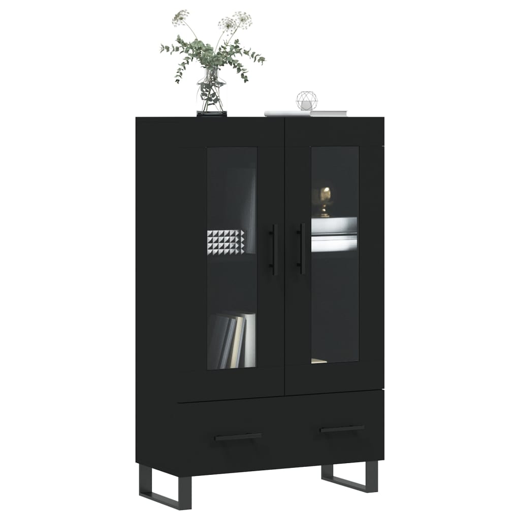 Credenza alta nera 69,5x31x115 cm in derivati ​​del legno