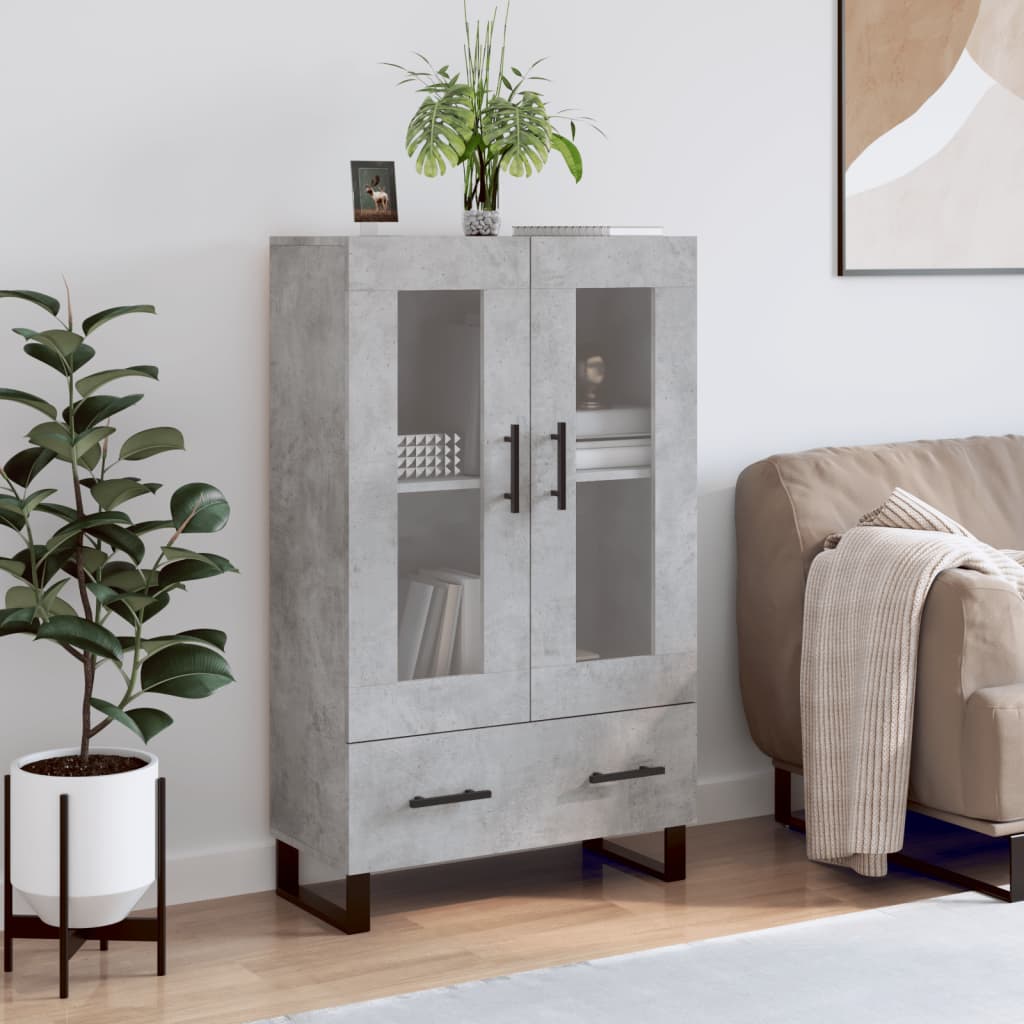 Credenza alta grigio cemento 69,5x31x115 cm in derivati ​​del legno