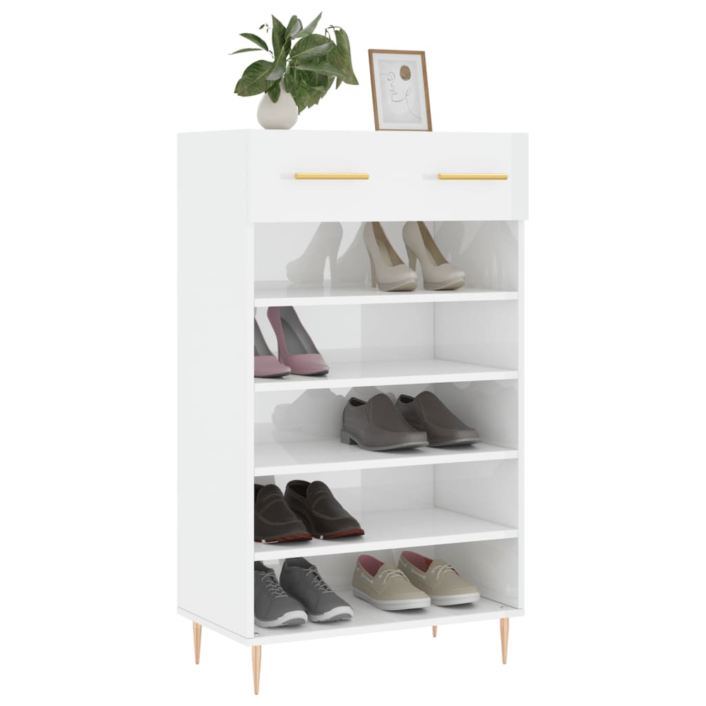 Brilliant white shoe cabinet 60x35x105 cm wood engineering