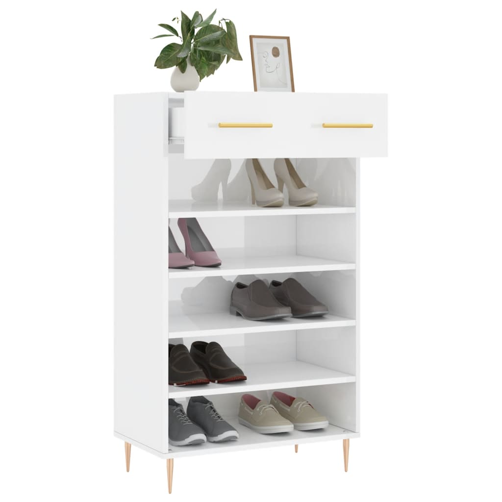 Brilliant white shoe cabinet 60x35x105 cm wood engineering