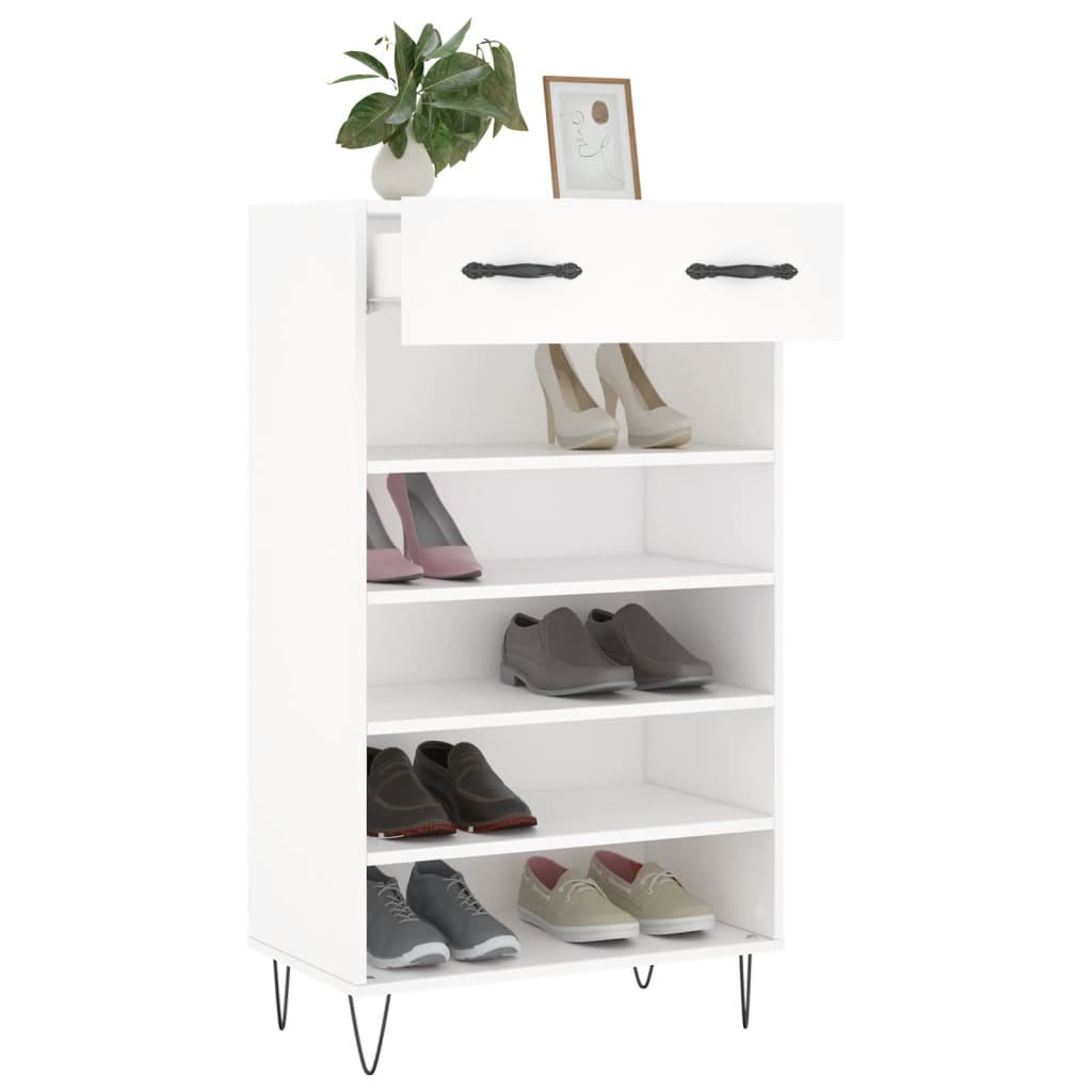 White shoe cabinet 60x35x105 cm engineering wood