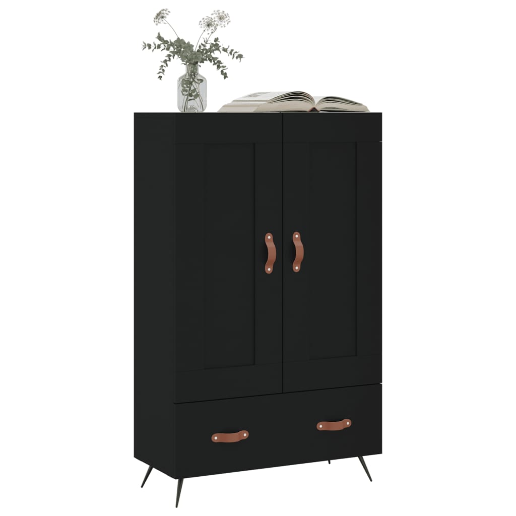 Buffet haut noir 69,5x31x115 cm bois d'ingénierie