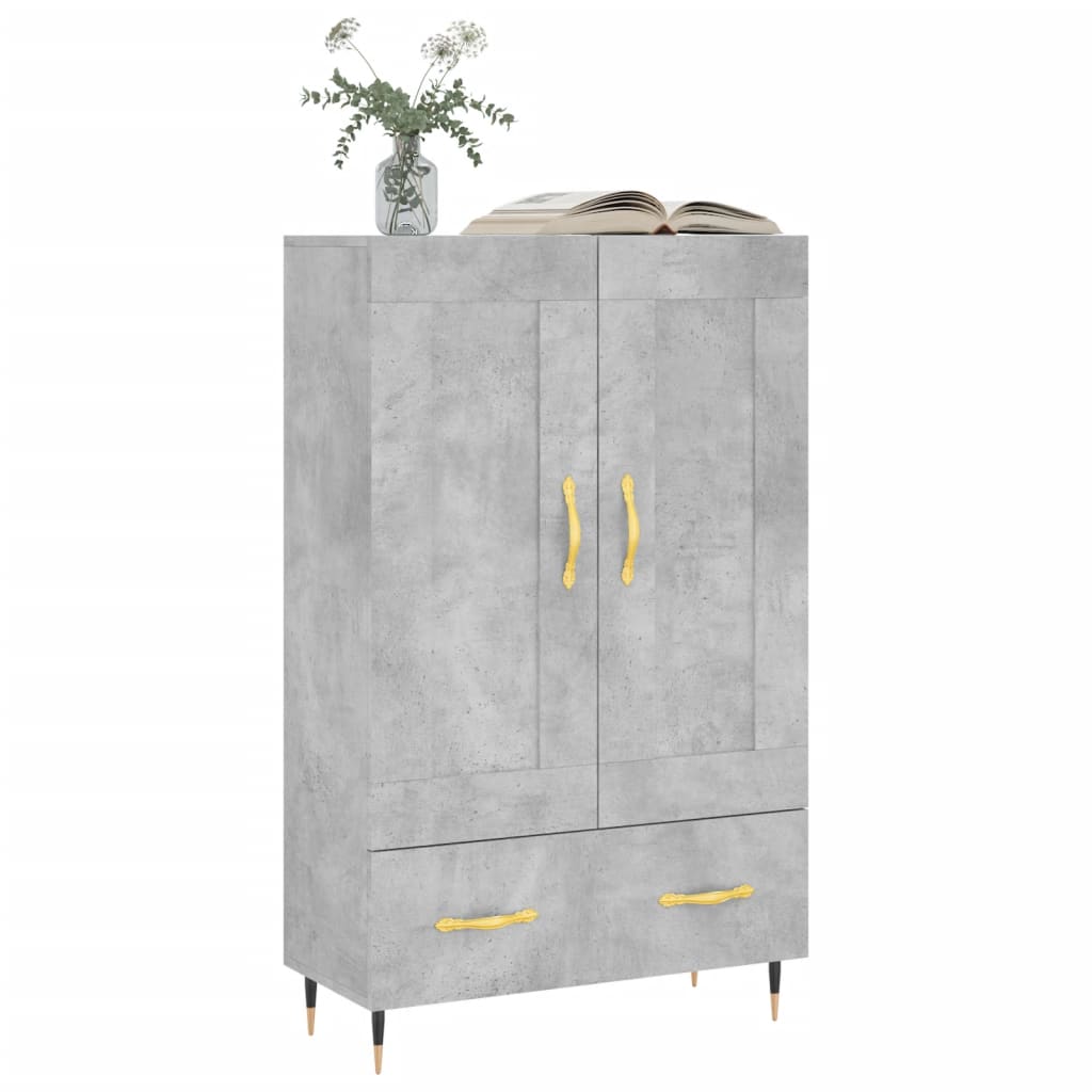 Credenza alta grigio cemento 69,5x31x115 cm in derivati ​​del legno