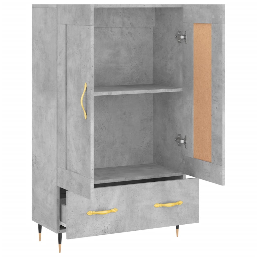 Credenza alta grigio cemento 69,5x31x115 cm in derivati ​​del legno