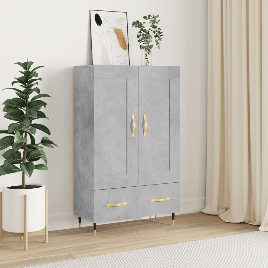 Credenza alta grigio cemento 69,5x31x115 cm in derivati ​​del legno