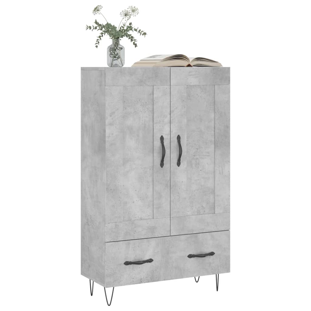 Credenza alta grigio cemento 69,5x31x115 cm in derivati ​​del legno