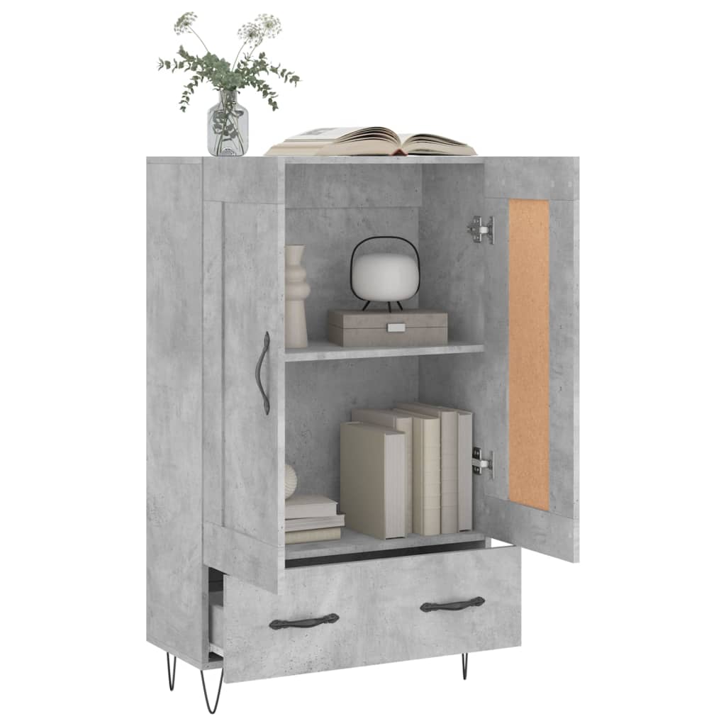 Credenza alta grigio cemento 69,5x31x115 cm in derivati ​​del legno