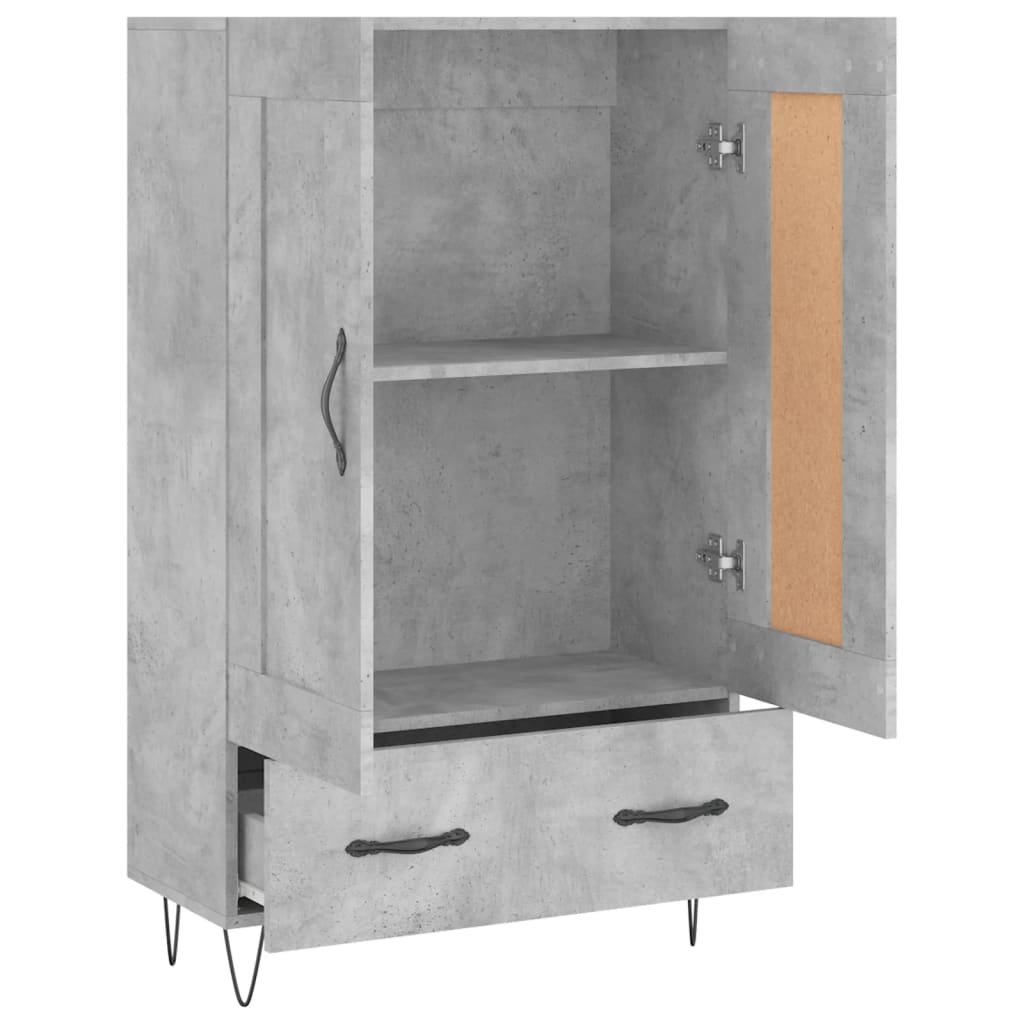 Credenza alta grigio cemento 69,5x31x115 cm in derivati ​​del legno