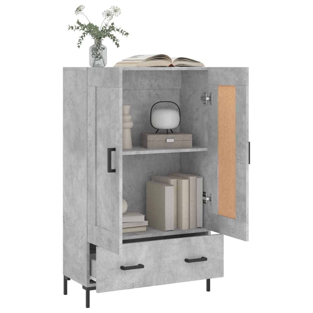 Credenza alta grigio cemento 69,5x31x115 cm in derivati ​​del legno