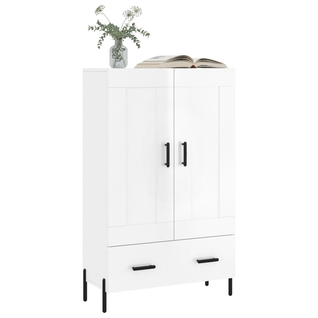 Buffet haut blanc brillant 69,5x31x115 cm bois d'ingénierie