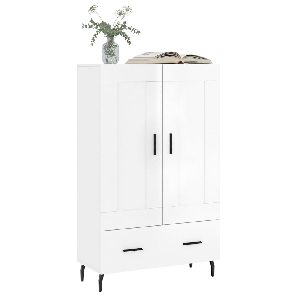 Buffet haut blanc brillant 69,5x31x115 cm bois d'ingénierie