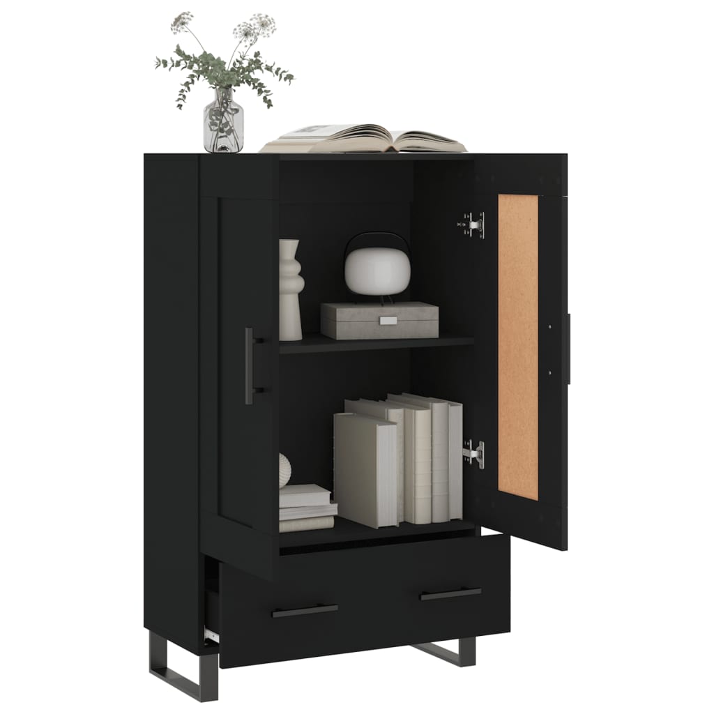 Buffet haut noir 69,5x31x115 cm bois d'ingénierie