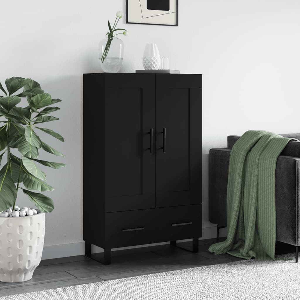 Credenza alta nera 69,5x31x115 cm in derivati ​​del legno