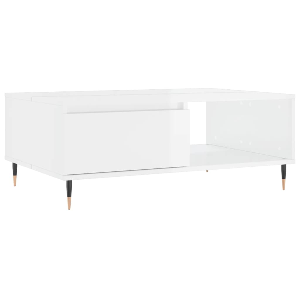 Tavolino bianco lucido 90x60x35 cm in multistrato