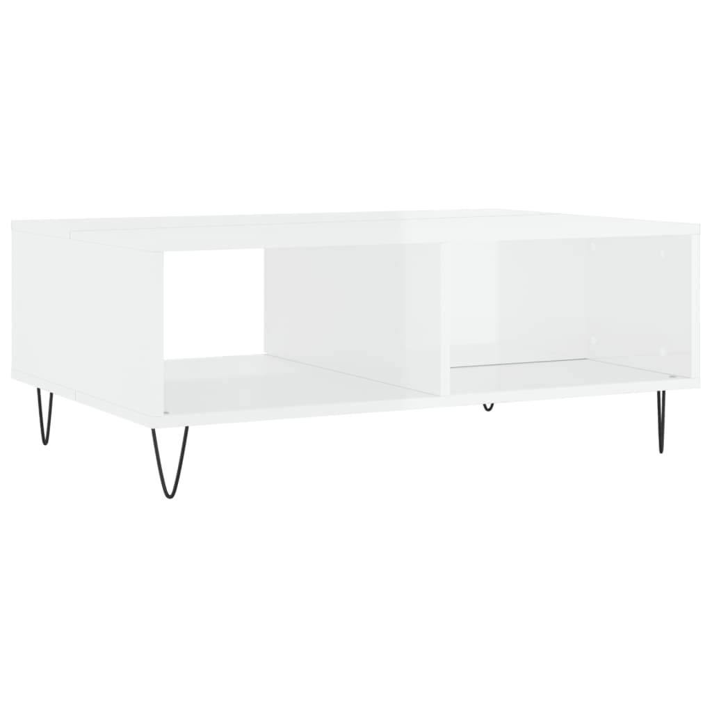 Tavolino bianco lucido 90x60x35 cm in multistrato