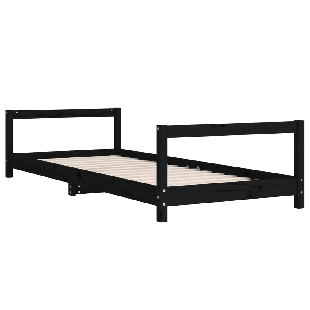 Bed frame for children black 80x200 cm solid pine wood